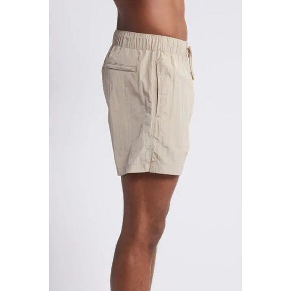 Open Edit Crinkled Nylon Swim Trunks Tan Thread - Picture 2 of 7